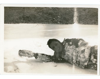 Snowball Fight Casualty ~ Vintage Photo ~ Young Woman Covered in Snow Laying on the Ground ~ Candid Vintage Snapshot S8