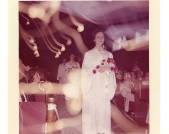 Lights ~ Vintage Photo ~Woman in Robe at Graduation or Church Ceremony ~ Vintage Snapshot S55