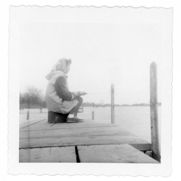 Foggy Morning ~ Vintage Snapshot ~ Profile of Woman Fishing from the Pier ~ Vintage Photo ~ S47