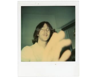 Vintage Polaroid Photo ~ Camera Shy Man with Hand to Camera ~ Vintage Snapshot M19