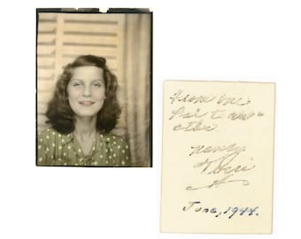 Nancy ~ 1940s Vintage Photo Booth ~ Out of Focus Young Woman Hand Tinted ~ Vintage Photobooth ~ writing on back PB24