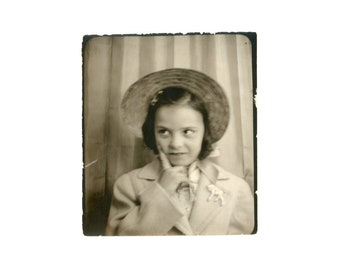 Cheeky ~ Vintage Photo Booth ~ Little Girl Giving Side Eye with Hand to Face ~ Vintage Photobooth PB3