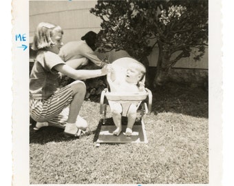 Mom, Me, and John ~ Vintage Snapshot ~ Faceless Woman in the Background with Children ~ 1950s Vintage Photo ~ writing on front WAC5