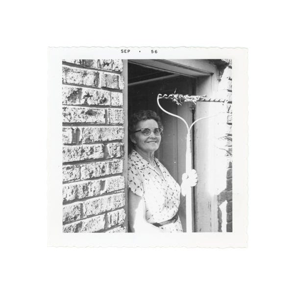 1950s Snapshot, Woman Holding a Rake, Original Snapshot S72