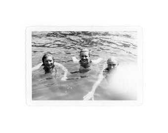 Swimming Hole ~ 1950s Vintage Snapshot ~ Trio of Women Floating in the Water with Light Leak ~ Vintage Photo W4