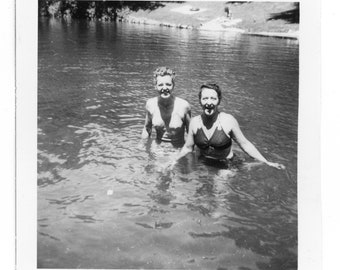 Take a Dip ~ Vintage Snapshot ~ Women Swimming in the Lake ~ Vintage Photo W13