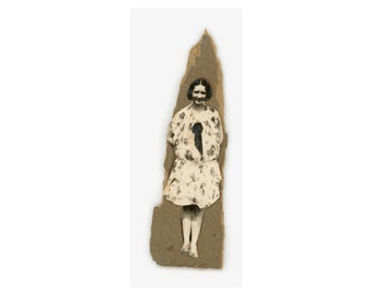 Cut Out of Woman affixed to Torn Cardboard ~ Small Vintage Snapshot ~ Vintage Photo ~ P12