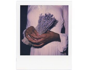 Vintage Polaroid Photo ~ Out of Frame Faceless Black Woman Hands Holding Bouquet of Lavender ~ Vintage Snapshot O9