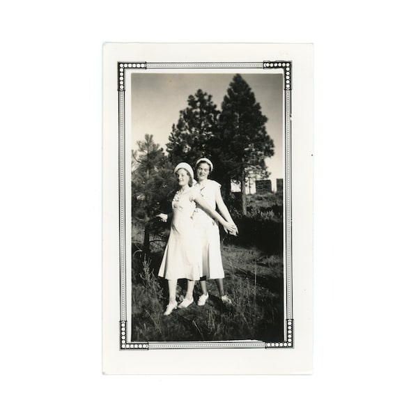 Eureka California ~ Vintage Snapshot ~ Playful Women Holding Hands ~ Vintage Photo W22