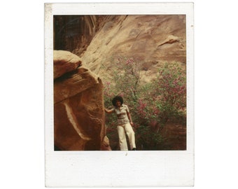 On the Rocks ~ Vintage Polaroid Photo ~ Black Woman Hiking in Nature ~ Vintage Snapshot S8