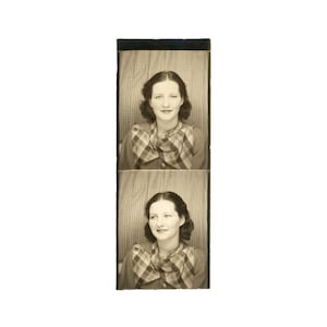 1940s Vintage Photo Booth Strip ~ Woman in Large Plaid Neckerchief