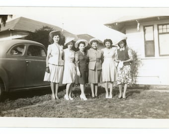 Girl's Night Out ~ 1940s Vintage Snapshot ~ Group of Women in Hats ~ Vintage Photo W15