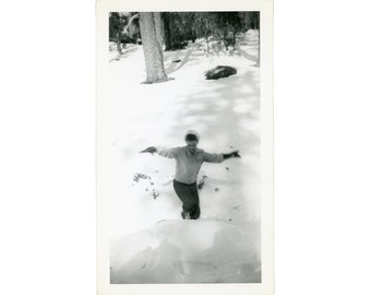 Vintage Snapshot ~ Candid Of Woman Playing in the Snow ~ Vintage Photo S24