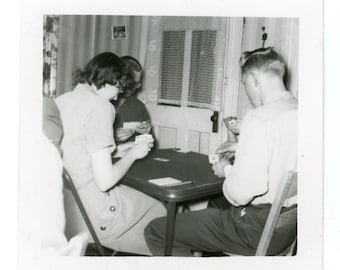 Card Sharks ~ Vintage Snapshot ~ Group of Men and Women Playing a Game of Cards ~ Candid Vintage Photo GR6