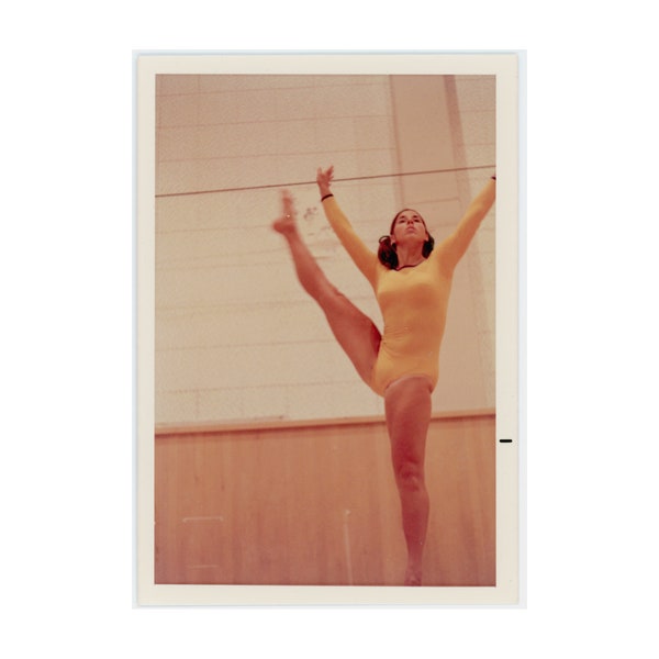 Flexible ~ Vintage Photo ~ Woman Gymnast in Yellow ~ Candid Vintage Snapshot S58