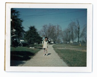 Vintage Polaroid Photo ~ Tiny Black Girl in Sunglasses on the Sidewalk ~ Vintage Snapshot G12