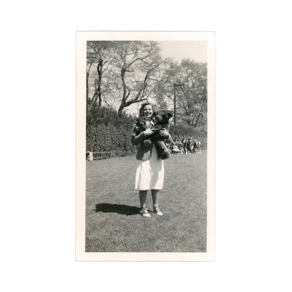 Teddy Bears and Saddle Shoes ~ Vintage Snapshot ~ Woman Holding Stuffed Animals ~ Vintage Photo S14