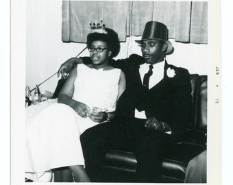 King and Queen ~ Vintage Snapshot ~ Affectionate Black Couple wearing Party Hats ~ Vintage Photo  ~ writing on back C7