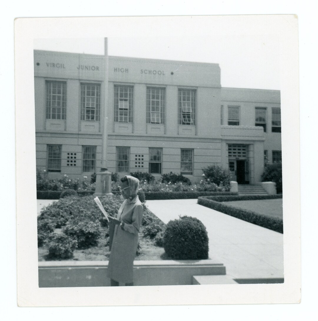 Virgil Junior High School Vintage Photo Black Woman Reading a Paper Vintage Snapshot Los Angeles