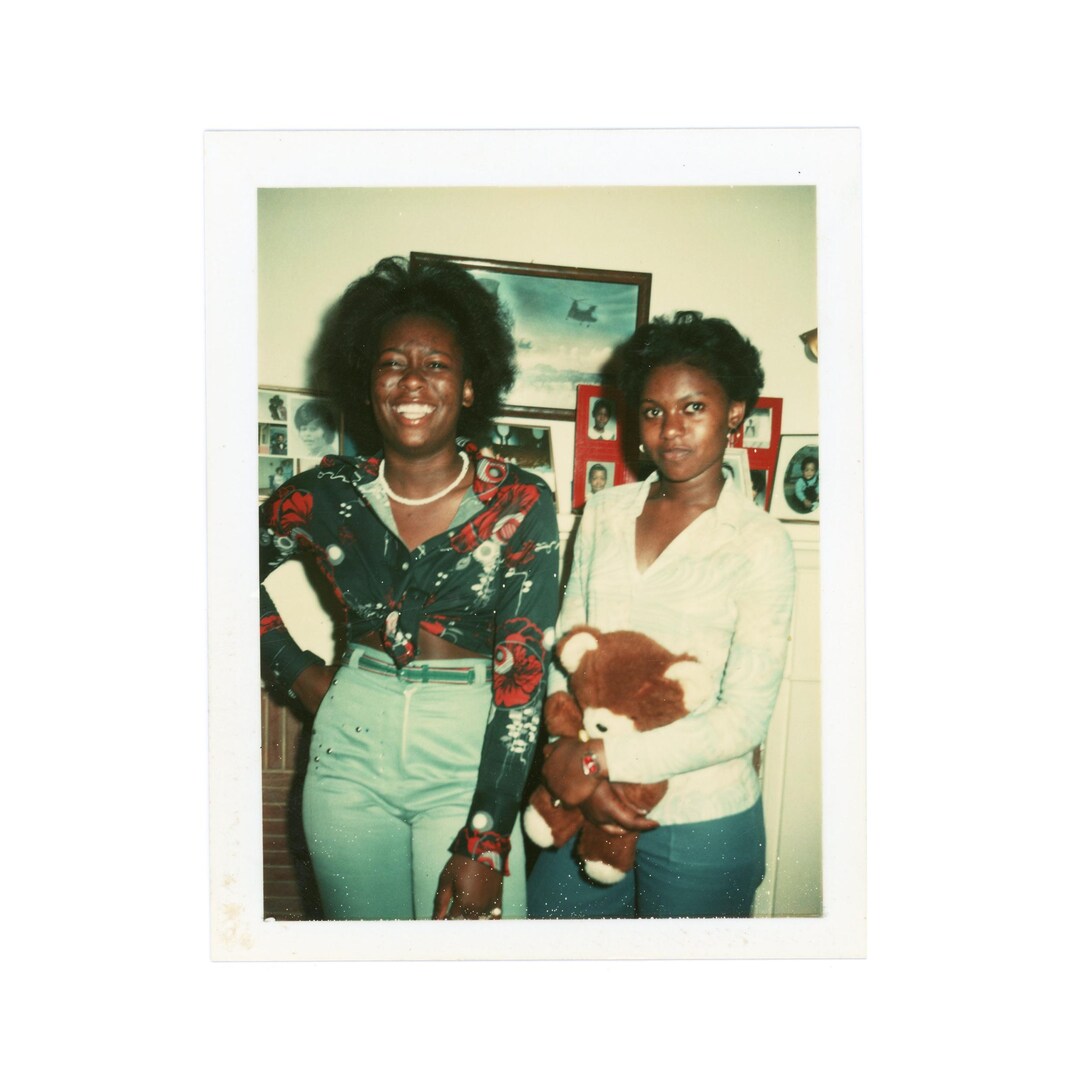 Vintage Polaroid Photo ~ Black Woman Holding Teddy Bear ~ 1970s 1980s ...