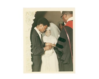 1970s Vintage Photo: Black Bride and Groom, Original Snapshot C13