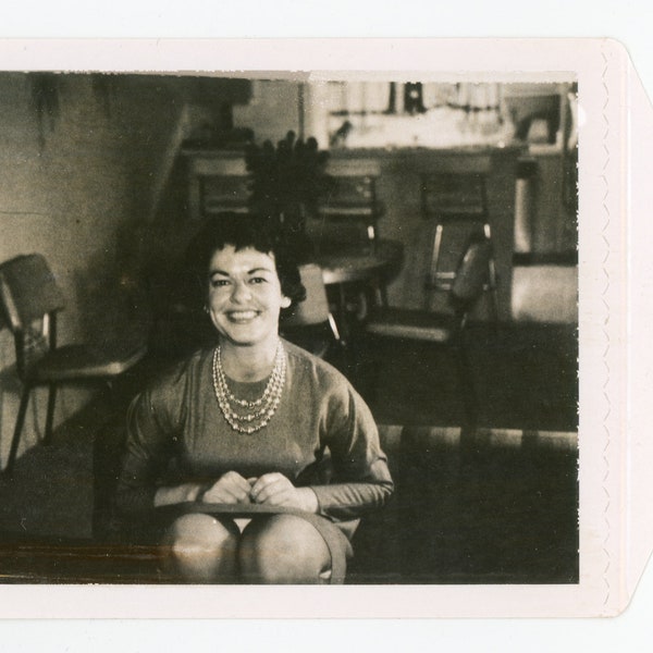 Whoops ~ Vintage Polaroid Snapshot ~ Smiling Woman Showing Glimpse of Underwear ~ Vintage Photo S1