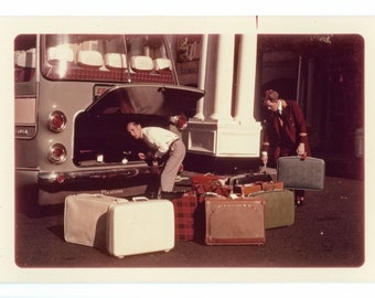 Baggage ~ Vintage Photo ~ Men Loading Luggage onto Bus ~ Candid Vintage Snapshot M30