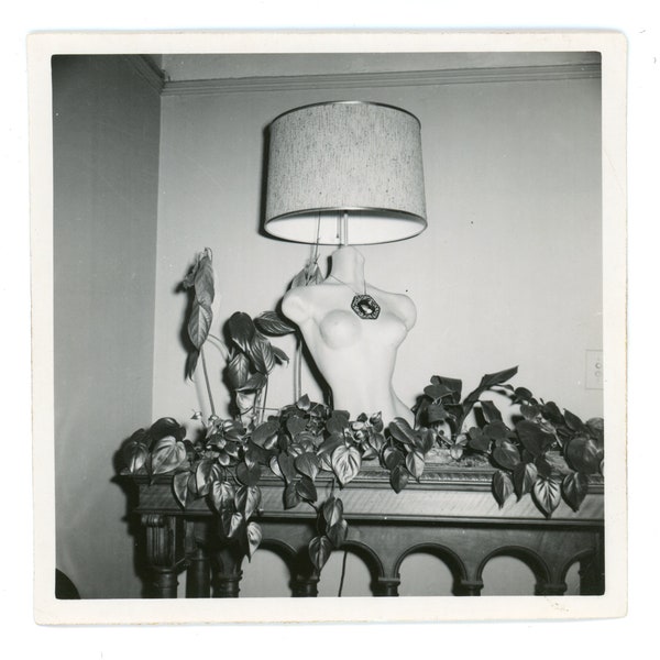 Eclectic ~ Vintage Snapshot ~ Mannequin Torso Lamp ~ Vintage Photo O4