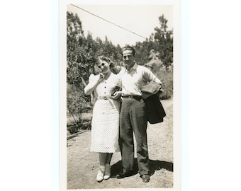 His Darling ~ Vintage Snapshot ~ Cheeky Woman in Sunglasses Arm in Arm with her Beau ~ Vintage Photo C14