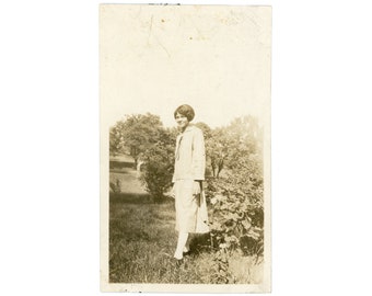 Shy Smile ~ Vintage Snapshot ~ Black Woman in Drop Waist Dress ~ Vintage Photo S37