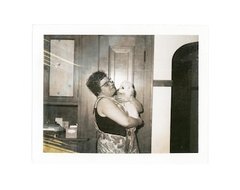 Woman Holding Poodle Dog, 1960s Vintage Polaroid Photo WAA2