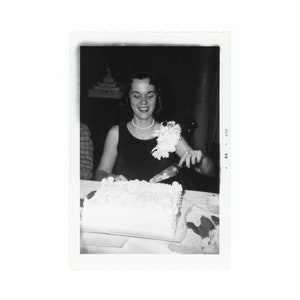 Cut the Cake 1950s Vintage Snapshot Woman at Wedding Bridal Shower Vintage Photo S66 image 1