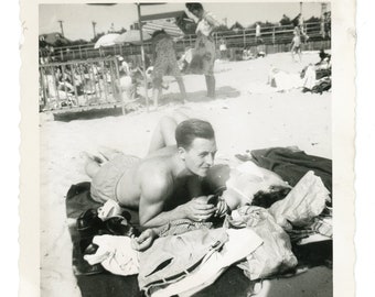 Vintage Snapshot ~ Couple Laying on the Beach ~ Candid Vintage Photo C22