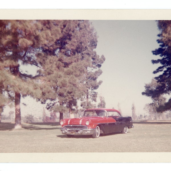 Vintage Photo ~ 1960s Black and Red Pontiac Two Door Sedan Car ~ Vintage Snapshot O11