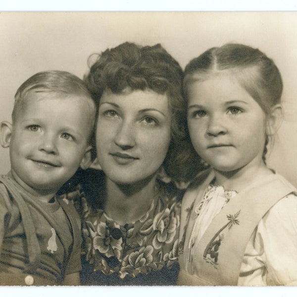 A Mother's Love ~ Vintage Photo ~ Young Woman with Children ~ Vintage Snapshot WAC0