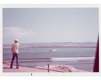 Vintage Snapshot ~ Man in Sailor Cap Staring Out Over the Water at a Passing Boat ~ Vintage Photo M31