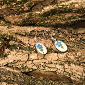 Forget Me Not Earrings Silver, Dried Flowers Earrings, Real Flowers Resin Earrings, Women Earrings