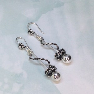 Spiral Oxidized Sterling Silver Drop Earrings, Twist Dangle Earrings, Circle Earrings