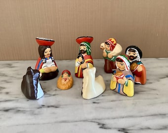 Small Nativity Scene, Peruvian Christmas Nativity Set, Handmade Polymer Clay