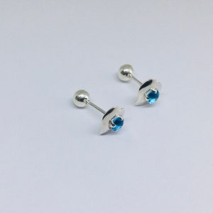 Blue Topaz Earrings, Double Sided Heart Stud Earrings, Sterling Silver Jewelry, Front and Back