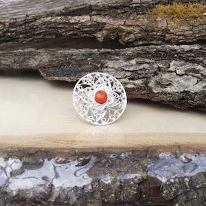 Orange Spiny Oyster Shell Adjustable Ring, Sterling Silver Ring, Spiny Oyster