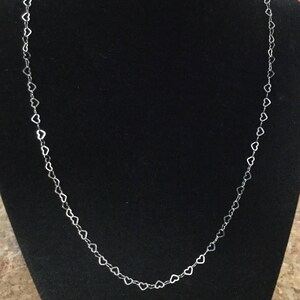 Heart Link Sterling Silver Chain Necklace, 3mm Heart Delicate Chain Necklace With Lobster Clasp, 16” Chain