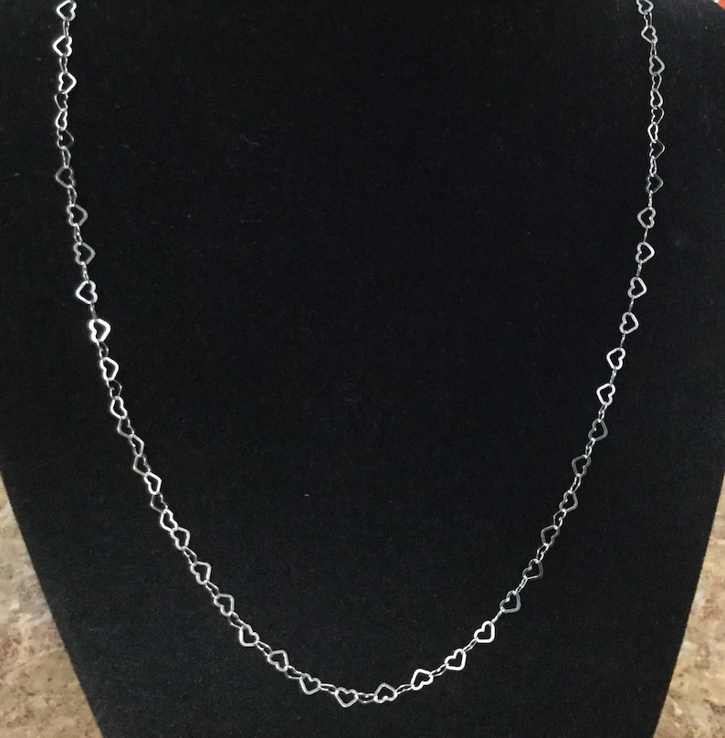Heart Link Sterling Silver Chain Necklace 3mm Heart Delicate Etsy