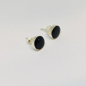 Sterling Silver Black Onyx Stud Earrings, Black Gemstone Earrings, Black Onyx Jewelry