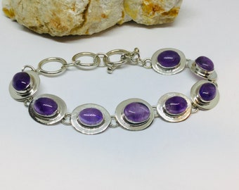 Amethyst Bracelet, Gemstone Bracelet, Sterling Silver Bracelet,  Purple Bracelet