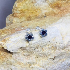 Amethyst  Earrings in Sterling Silver, Double Sided Purple Stud Earrings, Flower Earrings, February Birthstone Jewelry