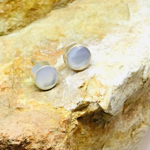 Mother of Pearl Stud Earrings, Gemstone Earring, Sterling Silver,  Round Small Earring