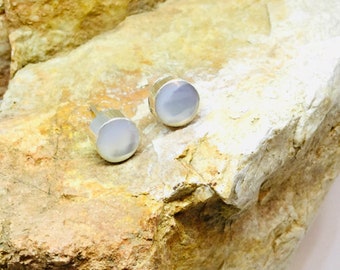 Mother of Pearl Stud Earrings, Gemstone Earring, Sterling Silver,  Round Small Earring