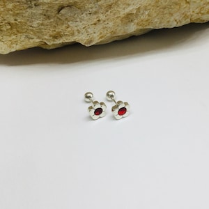 Ruby Stud Earrings, Double Sided Earring, Flower Stud Earrings, July Birthstone