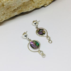Abalone Earrings, Sterling Silver, Real Paua Shell, Abalone Jewelry
